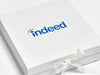 Indeed Blue Screen Printed Logo on White Medium Fixed Ribbon Gift Boxes