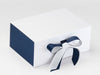 Navy Textured FAB Sides® Decorative Side Panels Featured on White A5 Deep Gift Box with Peacoat Double Ribbon