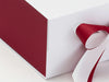 Red Textured FAB Sides® Decorative Side Panels Featured on White A5 Deep Gift Box with Dark Red Double Ribbon Close Up