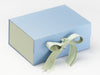 Sage Green FAB Sides® Decorative Side Panels Featured on Pale Blue A5 Deep Gift Box  with Spring Moss and Seafoam Green Double Ribbon