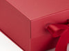 Red Textured FAB Sides® Decorative Side Panels Featured on Red A5 Deep Gift Box with Red Sparkle Double Ribbon Close Up