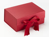 Red Textured FAB Sides® Decorative Side Panels Featured on Red A5 Deep Gift Box with Red Sparkle Double Ribbon