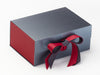 Red Textured FAB Sides® Decorative Side Panels Featured on Pewter A5 Deep Gift Box with Dark Red Double Ribbon