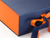 Sample Orange FAB Sides® Featured on Navy Blue Gift Box Double Russet Orange Ribbon