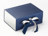 Metallic Silver Foil FAB Sides® Decorative Side Panels Featured on Navy Blue A5 Deep Gift Box with Silver Sparkle Double Ribbon