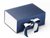 White Matt FAB Sides® Decorative Side Panels Featured on Navy Blue A5 Deep Gift Box with White Double Ribbon
