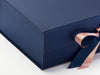 Navy Textured FAB Sides® Side Panels Featured on Navy Box with Rose Gold Sparkle Ribbon Close Up