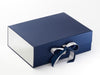 Metallic Silver Foil FAB Sides® Featured on Navy A4 Deep Gift Box with Silver Sparkle Double Ribbon