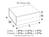 Diagram of an A5 deep size box with dimensions labeled