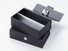 Silver Insert Featured with Black Double Bottle Gift Box and Silver Wax Seal and Ribbon