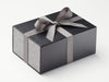 Metal Gray Ribbon Featured on Black No Magnet Gift Box with Gray Linen FAB Sides®
