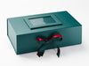 Forest Green Double Bottle Box with Forest Green Photo Frame and Red Satin Ribbon