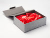Gray Linen A4 Deep No Magnet Gift Box with Radiant Red Tissue Paper