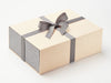 Metal Gray Ribbon Featured with Hessian Linen Gift Box with Gray Linen FAB Sides®