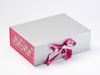 Hot Pink Satin Ribbon Featured with Hot Pink FAB Hearts® on Silver A4 Deep Gift Box