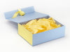 Example of Pale Blue Gift Box with Lemon Yellow FAB Sides® and Ribbon plus Yellow Tissue Paper