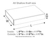Diagram of an A5 shallow kraft size box with dimensions labeled.