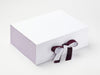 Midnight Plum Ribbon Featured on White No Magnet SLot Gift Box with Lavender Linen FAB Sides®