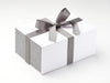 Metal Gray Ribbon Featured on White No Magnet Gift Box with Gray Linen FAB Sides®
