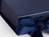 Navy Blue Small Gift Box Ribbon Tie Detail from Foldabox USA