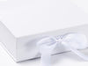 Medium White Folding Gift Box or Keepsake Box with fixed grosgrain ribbon