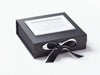 Example of White Double Ribbon Bow with White Photo Frame on Black Medium Gift Box