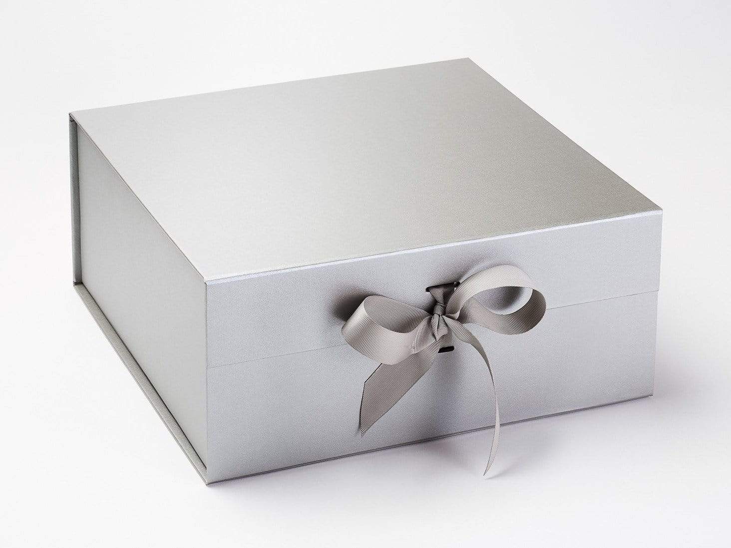 Silver XL Deep Folding Gift Box with Ribbon