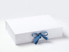 White A3 Shallow Gift Box Featured with Antique Blue and French Blue Ribbon
