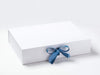 White Gift Box Featuring Antique and French Blue Double Ribbon Bow