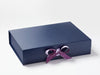Navy Blue Gift Box Featuring Amethyst and Light Orchid Double Ribbon Bow