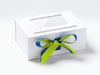 Example of Royal Blue and Pineapple Double Ribbon Bow Featured on White A5 Deep Gift Box with White Photo Frame