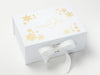 White A5 Deep Gift Box with Custom Gold Foil Design Printed to Lid
