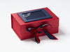 Navy Blue Photo Frame on Lid of Red A5 Deep Gift Box with Peacoat Ribbon
