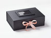 Example of Pale Pink Saddle Stitched Ribbon Featured on Black A4 Deep Gift Box with Black Photo Frame