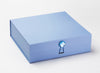 Aquamarine Gemstone Gift Box Closure Featured on Large Pale Blue Gift Box