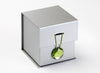 Peridot Gemstone Gift Box Closure Featured on Silver Small Cube Gift Box