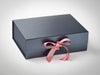 Pewter A4 Deep Gift Box with Wild Rose and Antique Mauve Double Ribbon Bow