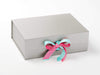 Silver A4 Deep Gift Box Featuring Candy Pink and Aqua Double Ribbon Bow
