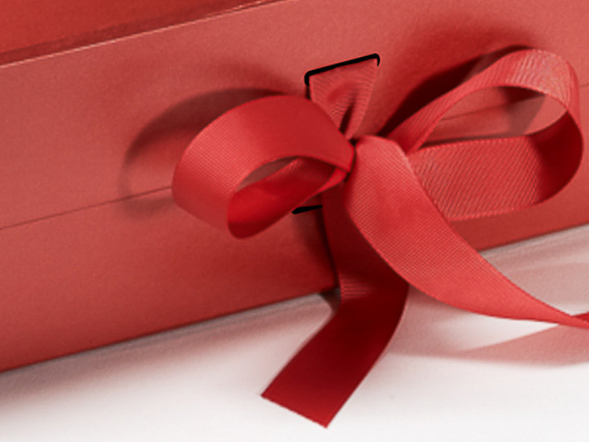 Red A4 Deep Folding Gift Box Sample ribbon detail