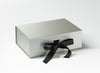 Silver Pearl A5 Deep gift box featured with Black Grosgrain Ribbon