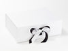 Example of Black Recycled Satin Ribbon Double Bow on White Large Gift Box