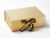 Example of Black and Gold Dash Double Ribbon Bow Featured on Gold A4 Deep Gift Box