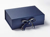 Dress Stewart Tartan Ribbon Double Bow Featured on Navy A4 Deep Gift Box