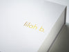 White Folding Gift Box with custom printed Gold Foil logo to lid