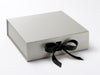 Large Pearl Silver Gray Gift Box featured with black ribbon