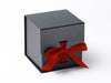 Large Black Cube Gift Box featured with bright red ribbon from Foldabox UK
