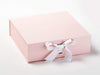 Example of Love and Thanks Printed Ribbon Featured as a Double Bow on Pale Pink Large Gift Box