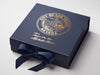Navy Blue Gift Box with Custom Copper Foil Print Design