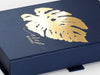 Navy Blue Folding Gift Box with Custom Gold Foil Printed Design