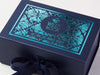 Navy Blue Folding Gift Box with Custom Turquoise Custom Printed Design